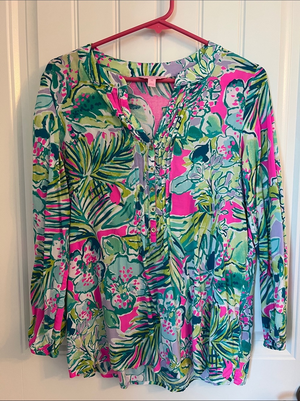 Lilly Pulitzer Pink, Green & Blue Tropical Button-Down Blouse